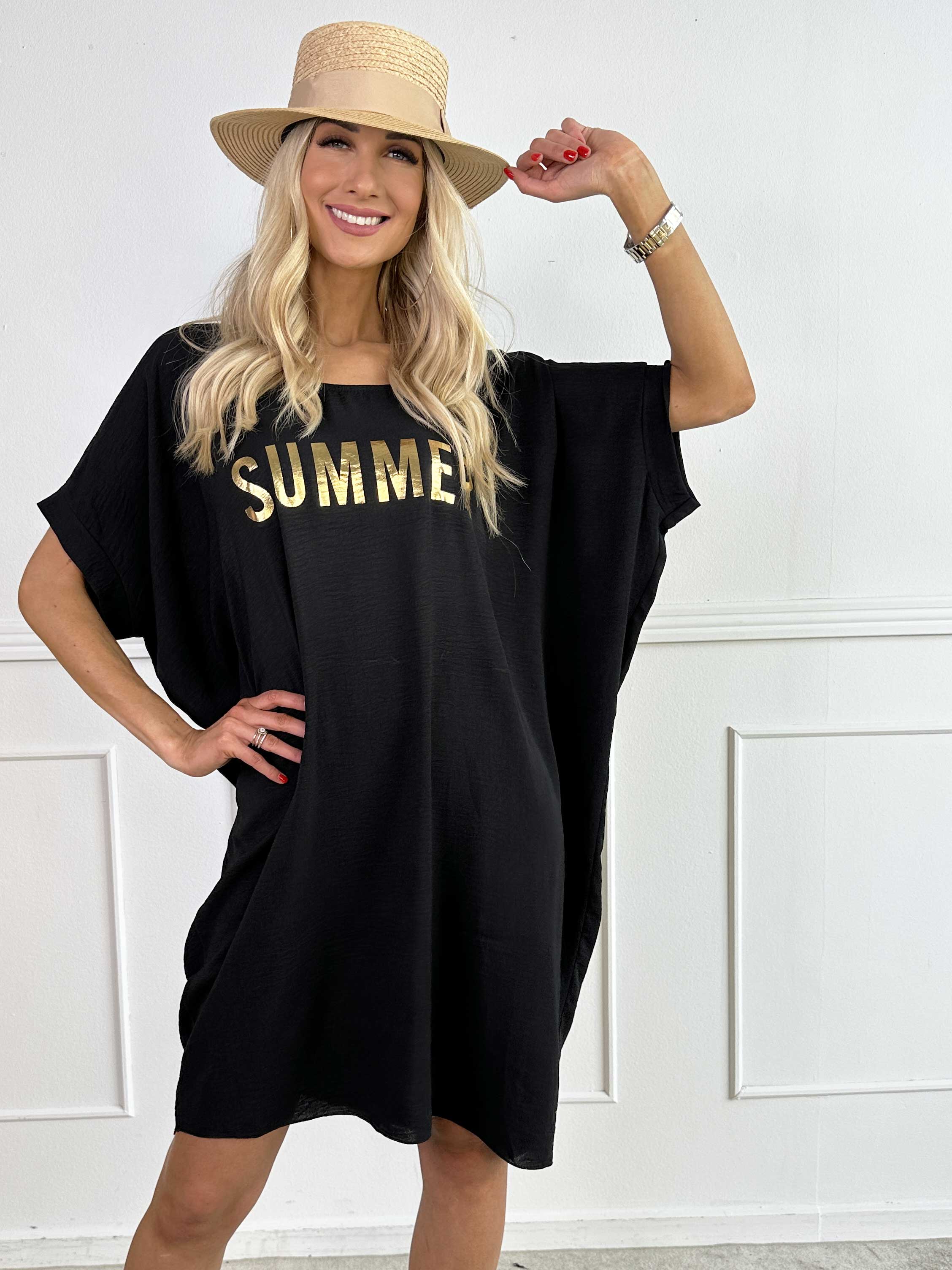 Bine - Sød kjole i løs pasform med guld print på brystet